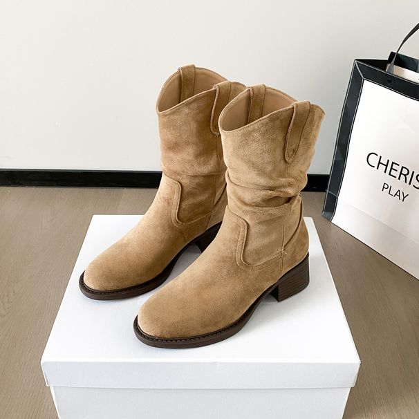 2025 New Mid-Calf For Women, Autumn And Winter, Wasteland Short Boots, Western Cowboy Style Martin Boots_vogvips.com
