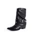 Gothic Punk Knee-High Boots With Flame Design, Chunky Heel & Studded Chains For Women - Retro Stacked Boots_vogvips.com