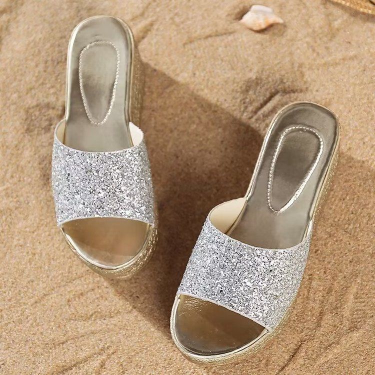 Women’s Shoes Sandals Outdoor Wear Fashionable Wedge Heel Thick Soled Slippers Heightening Internet Celebrity All Match Half Slip Women's Sandals_vogvips.com