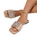 plus Size Women's Slippers Square Toe Rhinestone One Strap Fashion Flat Sandals for Beach_vogvips.com