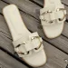 Women Metal Decor Single Band Flat Sandals Fashion Sexy Open Toe Outdoors Slides Luxurious Office Ladies Party Female_vogvips.com