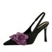 3526-H57 European And American Style Hollow Back Strap Pointed Toe Stiletto High Heels Color Block Flower Women's Shoes_vogvips.com