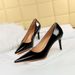 9511-A6 European And American Style Fashion Simple Thin Heel Glossy Patent Leather Shallow Mouth Pointed Toe Women's_vogvips.com