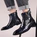 Men's high-top zipper men's alligator print pointed business ankle boots_vogvips.com