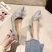 MTX Spring Summer New Silver Rhinestone Bow Crystal Fairy Elegant Socialite Stiletto Women's Single Shoes French High Heels_vogvips.com
