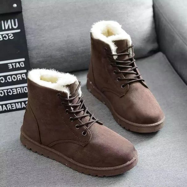 Women's Shoes Snow Boots Women's Short Boots Warm Boots Lace-Up Flat Heel Fashionable Cotton-Padded Shoes_vogvips.com