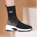 Thin New Knitted Thick Muffin Wedge Socks Plaid Non-Slip Women Shoes Genuine Leather Soft Bottom Elastic Boots_vogvips.com