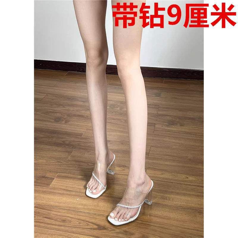 Stunning French-style Rhinestone Transparent High-heeled Women, Summer Chunky Heel 2025 New Crystal Strap Sandals For_vogvips.com