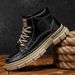 Men's Classic Retro Leather Ankle Boots With Round Toe, Anti-Slip Rubber Sole, Water-Resistant & Comfortable For Casual Wear_vogvips.com