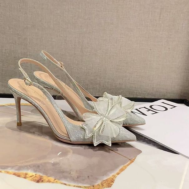 2025 Spring And Autumn High Heels Pointed Toe Stiletto Heel Backless Shoes Transparent Bow Rhinestone Sandals For Women_vogvips.com