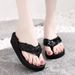 Black Flip-flops For Women, High-heeled, Thick-soled, Slip-resistant, Student Flip-flops, Korean-style Trendy Women's_vogvips.com
