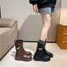 Chunky Sole Leather Brown Boots Women's Retro Martin Boots With Side Zipper Comfortable Mid-Calf Boots For Winter Spring Fall_vogvips.com
