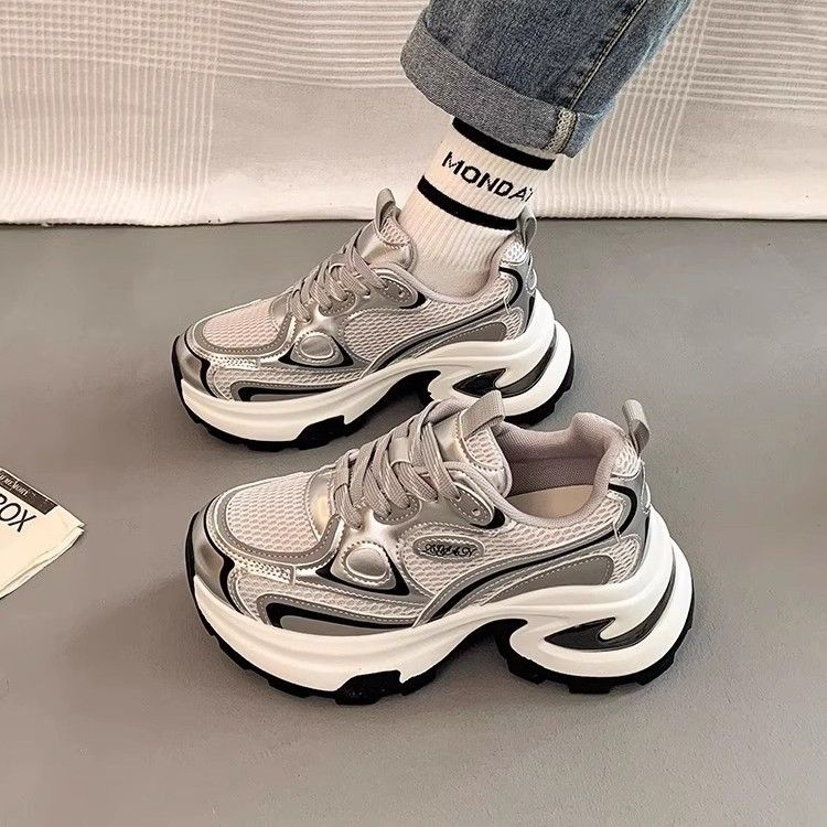 Mesh Breathable Dad Shoes For Women New Thick Sole Height Increase Thin Lightweight Versatile Casual Sports Shoes Trend_vogvips.com
