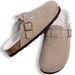 Crestar Suede Clogs For Women Men Winter Fur Lined Fuzzy Cork Footbed Mules Slip On Adjustable Buckle Potato Shoes Cotton Shoes_vogvips.com