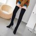 Over The Knee High Heel Boots Suede Pointed Toe Pull On Stretch Slim Fit Tall Boots With Platform Suede Pointed Toe Slip On High Top Stiletto_vogvips.com