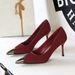 Skinny High Heels Thin Heel Light Mouth Satin Metal Pointed Super High Heel Single Shoes Women's Shoes_vogvips.com