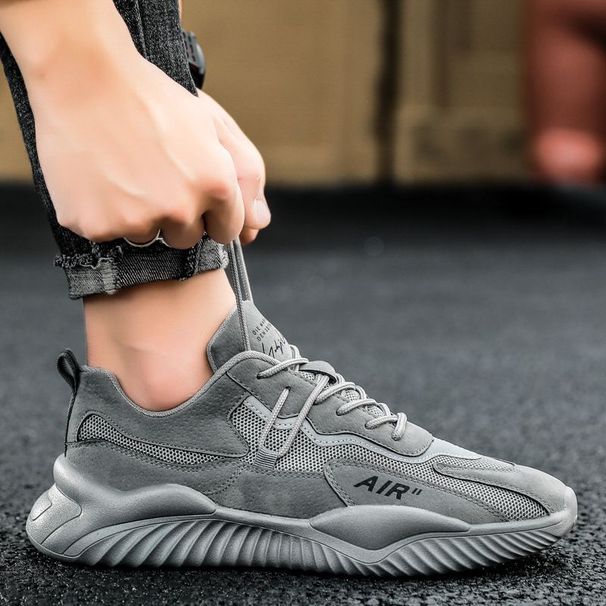 Mens Gray Breathable Mesh Running Shoes Lightweight Casual Sneakers_vogvips.com