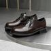ShoeVault Brown Leather For Men, Round Toe, Thick Sole, Height Increasing, Wedding Groom Shoes, High-End Niche Casual Derby Shoes_vogvips.com
