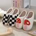 New Comfortable Home Checkerboard Warm Winter Slippers For Couples Men And Women Thick Soft Sole Cotton Shoes Thickened_vogvips.com