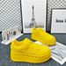 2025 New European Style Rivet Thick-Soled White Sneakers Genuine Leather Platform For Women Petite Height-Increasing_vogvips.com