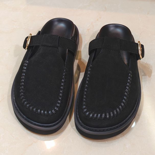 2026 Women's Suede Buckle Mule Slides, Round Toe Platform Clogs, Chic Retro Footwear For Casual & Everyday YYT26011292_vogvips.com