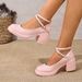 Women's Plus Size Round Toe High Heeled Mary Jane Shoes Autumn Cross Strap Chunky Heel Single Shoes For Comfortable Walking_vogvips.com