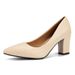 Business Professional High Heels For Women, Formal Pointed Toe Shallow Mouth Single Matte Black Thick Heel Work Shoes,_vogvips.com