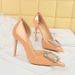 K Banquet High Thin Heels Lacquer Leather Shallow Mouth Pointed Side Hollow Metal Water Diamond Buckle Single_vogvips.com