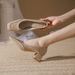5230-1 Genuine Square-Toed Women's Chunky Hee High Hees, Leather Soft Soe, Fairy Gente Shoes, Evening Stye New_vogvips.com
