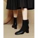 Women's Short Boots 2025 New Autumn And Winter Mid-calf Fashion Boots, Square Toe, Chunky Heel, Slim-fit Boots, Brown, French Styl_vogvips.com