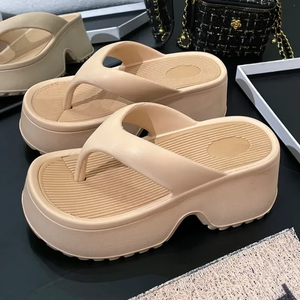 2024 Eva Thick Platform Women's High Heeled Slippers Street Slides Outdoor Flip Flops Light EVA Comfortable Heightening Shoes_vogvips.com