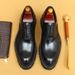 Men's leather dress shoes business casual thick sole increase Brock carved wedding shoes_vogvips.com