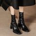 H9537-3 High Heel Ankle For Women, Fleece Lined, French Style, Mid-Calf Slimming Fashion Boots, Back Zipper, Square Toe_vogvips.com