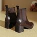 High Ankle 2025 Winter New Thick Heel Brown Women Mid-Calf Fashion Square Toe Stretch Women's Leather Boots_vogvips.com