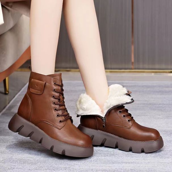 Sheepskin Snow For Women Winter Fleece Sole Martin Short Boots Warm Cotton Shoes Thickened Non-Slip_vogvips.com