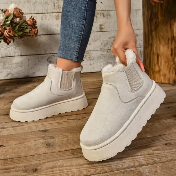 2024 Winter Women Short Plush Warm Snow Casual New Suede Fur Ankle Boots Flats Platform Ladies Shoes Botas_vogvips.com