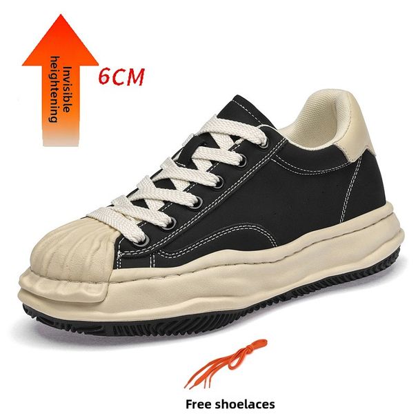 Shell Head Dissolving Shoes Thick Sole Heightening Men's Niche Splicing Retro Black And White Couple Low-top Board Shoes Breathable_vogvips.com