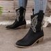 Women's Shoes Autumn And Winter New V Neck Embroidered Sleeve Thick Heel Knight Boots Retro Mid Tube Pointed Toe Western Cowboy Boots_vogvips.com