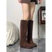 Women's Fashion Knee-High Boots Pointed Toe Buckle Detail Riding Boots With Block Heel Stylish Fall Booties Autumn/winter Style, Slimming High Boots._vogvips.com