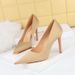 1983-2 Korean Style Spring And Autumn Fashion Simple Satin Stiletto Shallow Pointed Toe Women's Party High Heels Single_vogvips.com