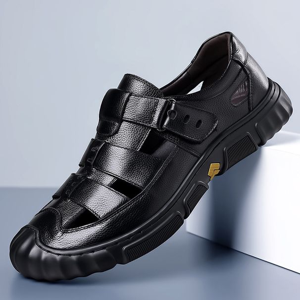 Men's Genuine Leather Sandals Summer Trend New Style Casual Versatile Leather Sandals Non-slip Soft Bottom Breathable Hollow Shoes Men_vogvips.com
