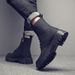 Martin Boots Men's High-top Leather Shoes Wind Thick-soled Heightened Velvet Black Locomotive Boys Soft Leather Medium-top Boots_vogvips.com