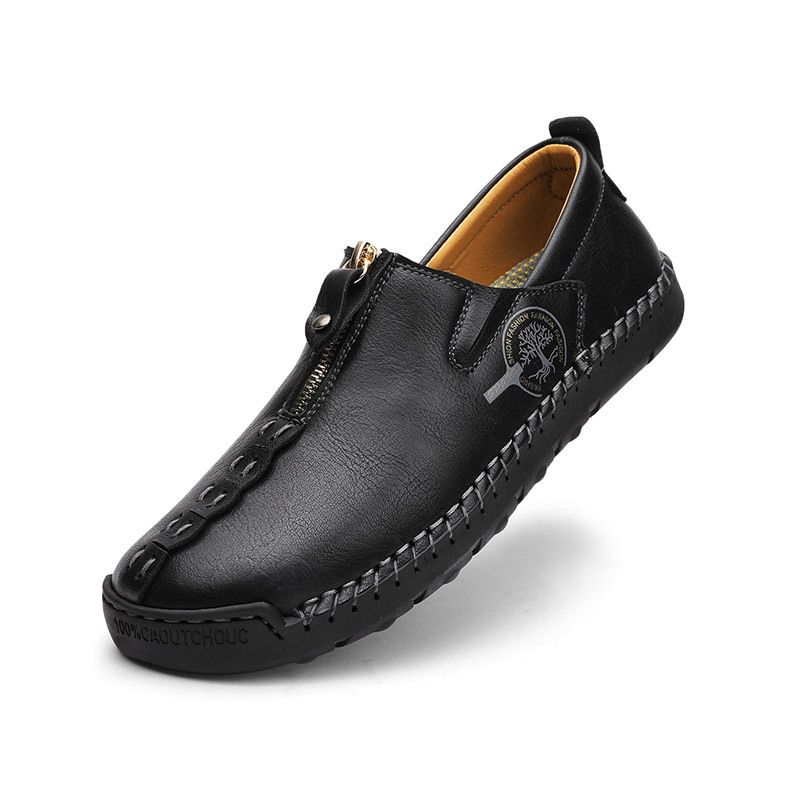 Men's Slip-On Leather Shoes With Stitched Sole, Casual Men's Loafers, Large Size Men's Shoes 47-48_vogvips.com
