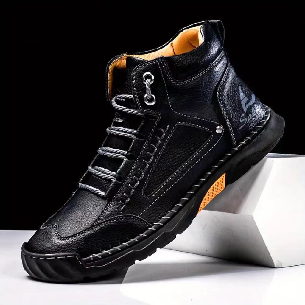 Shoes For Men Large Size Leather Boots Fashion Men's Ankle Boots Handmade Stitching New Flat Mens Casual Shoes Botas Par_vogvips.com