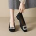 French Thick Heel Single Shoes Women's Black Work Rhinestone High Heels_vogvips.com
