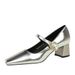 5288-K86 Style Banquet Women's Shoes With Thick Heel, Shallow Mouth, Square Toe, Rhinestone Buckle, Straight Strap,_vogvips.com