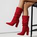 Women's Chunky Heel Suede Stretch Fashion Boots - Roman Style Pointed Toe, Winter & Autumn Mid-Calf Boots For Ladies (Sizes 35-42, Black/Red/Beige)_vogvips.com
