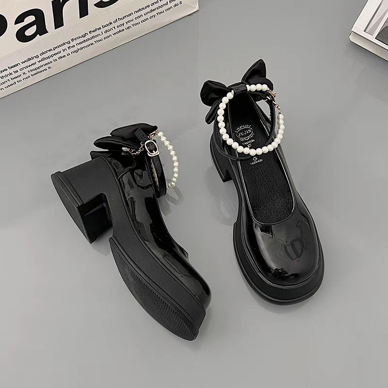 Style Round Head White Pearl Thick Heel Mary Jane Heels Women's Spring And Autumn Retro Niche Jk Small Leather Shoes_vogvips.com