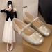 French Evening Breeze Temperament Rhinestone Word With Mary Jane Shoes Women Shallow Mouth Square Head Single Shoes Women_vogvips.com