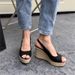 Women's Summer Fairy Style One-Strap Wedge Straw Woven Thick-Soled Waterproof Platform Simple Peep-Toe High Heel Roman_vogvips.com
